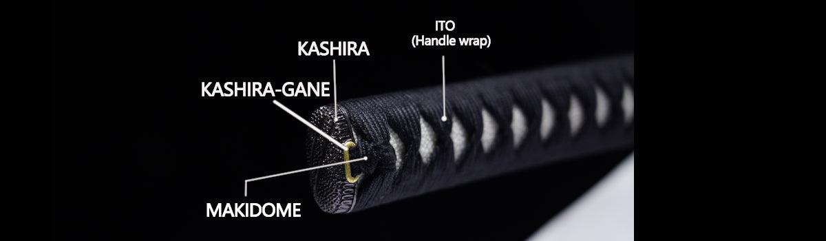 Ito, Kashira, Kashiragane, Makidome des japanischen Katana-Schwertes