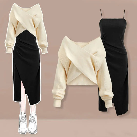 NEWSTYP Streetwear Two Piece Dress Women Autumn Winter Sweater