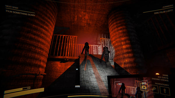 A player and their team walk up a ramp in a dimly lit building in the Old World