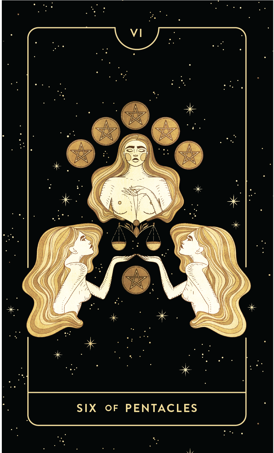 Divine Feminine Tarot Deck  Six of Pentacles  by Cocorrina