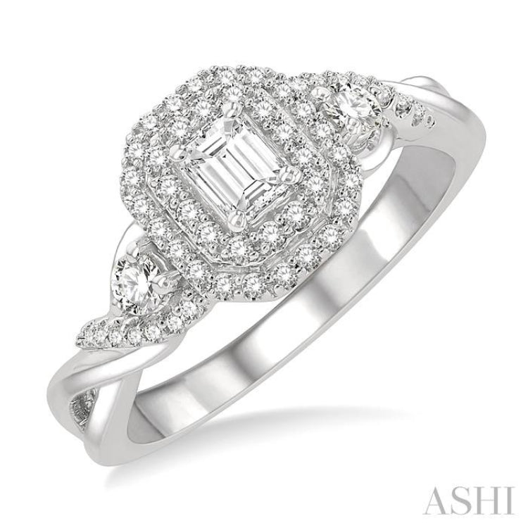 3/8 ctw Octagonal Shape Split Twisted Shank Round Cut Diamond Semi Mount Engagement Ring in 14K White Gold