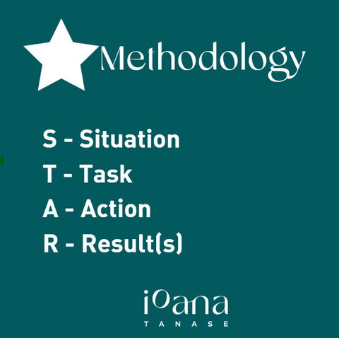 Star methodology: s for situation, t for task, a for action and r for result or results.