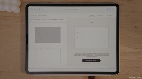 You can choose from having times added to the vertical weekly spread in the mid-year digital planner