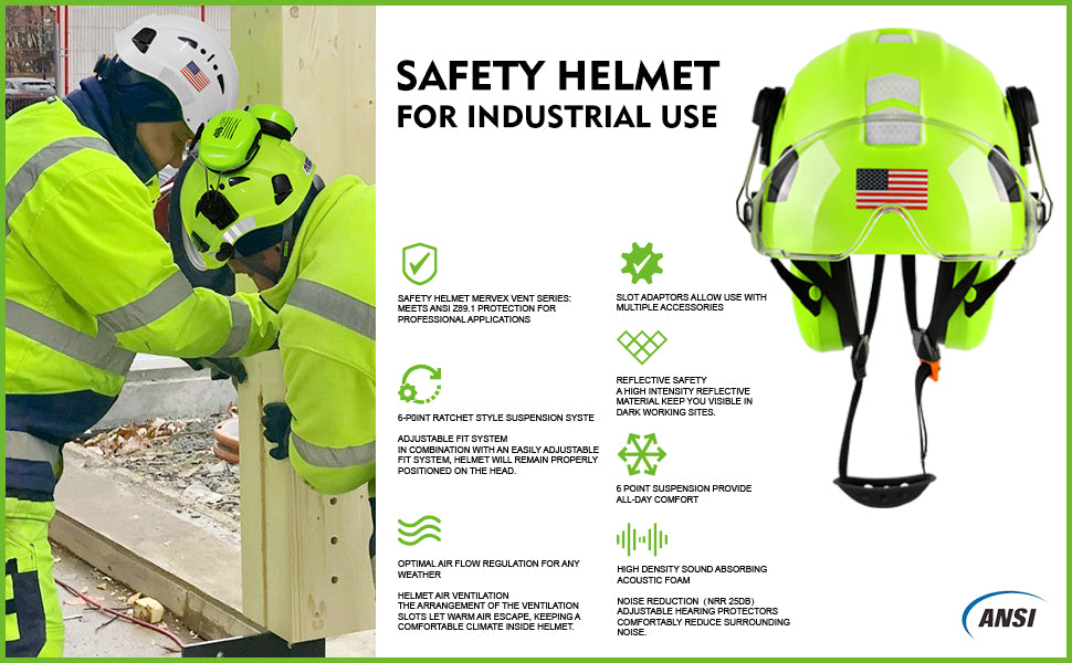 GREEN DEVIL Green Color Safety Helmet Hard Hat With Visor And Ear Prot