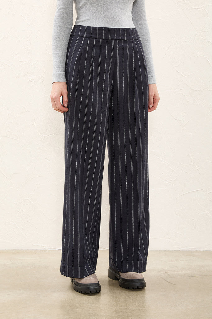 Petite Belted Wide Leg Pants in Heathered Brushed Flannel