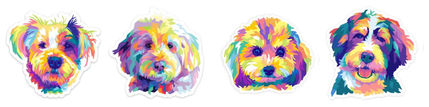 4 different colorful pop art doodle stickers