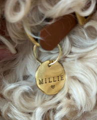 gold dog tag id that reads Millie