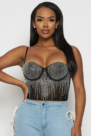 Apperloth A Colorful Rhinestone Bustier Crop Corset Cami Top