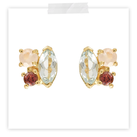 Juliet Blue Topaz, Tourmaline & Rose Quartz Stud Earrings