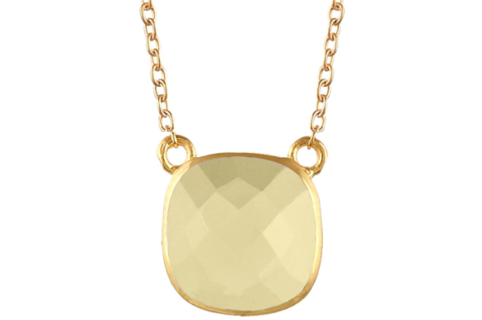 Lemon Quartz Cushion Cut Pendant Necklace