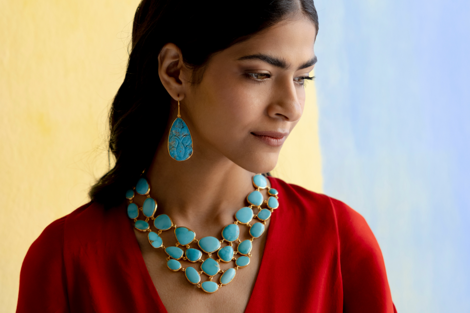 Carved Iranian Turquoise Earrings