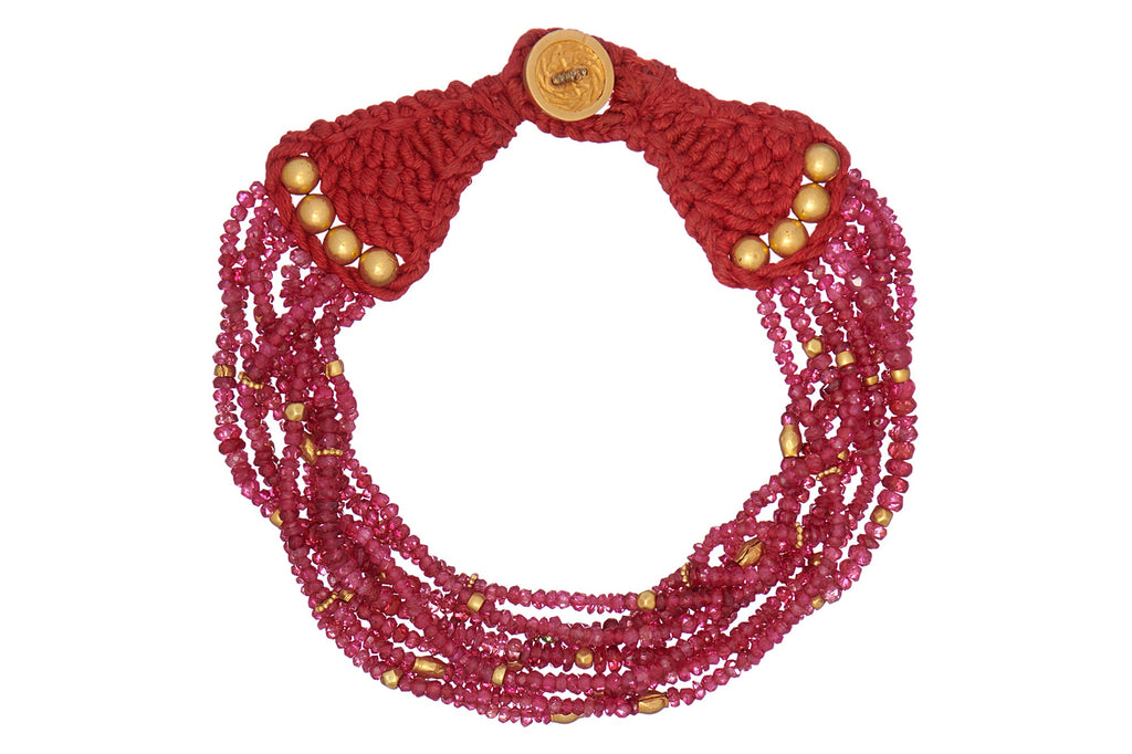 Ruby Multi Strand Fine Gold Bead Bracelet