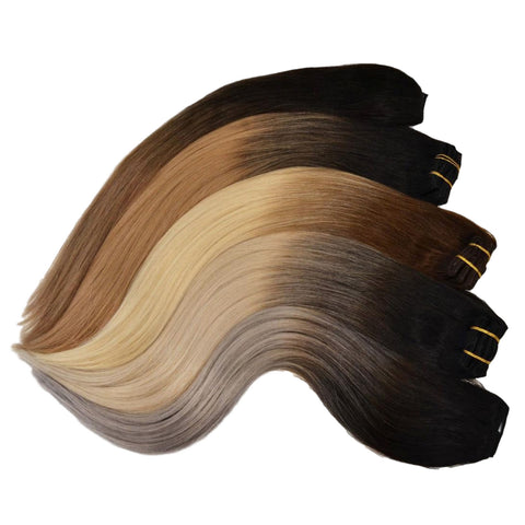 Minque tape hair extensions come in a wide variety of balayage shades. 