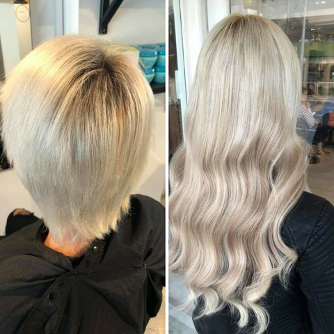 Before and After hair salon transformation using Minque Extensions