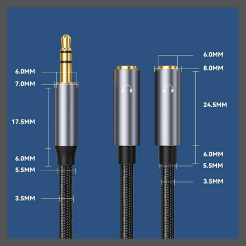 Potente Splitter de Audio: Conecta Dos Auriculares Simultáneamente