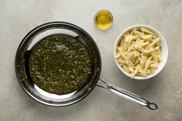 Authentic genovese pesto sauce and traditional torcetti pasta (100% durum wheat)