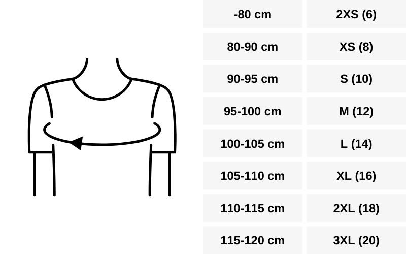 size guide Keis b501wrp