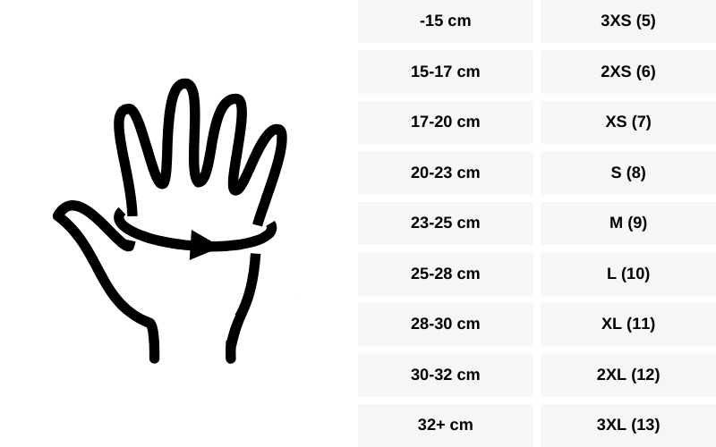 size guide Keis heated motorcycle gloves