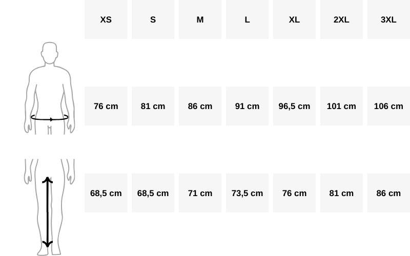 size guide Keis heated pants