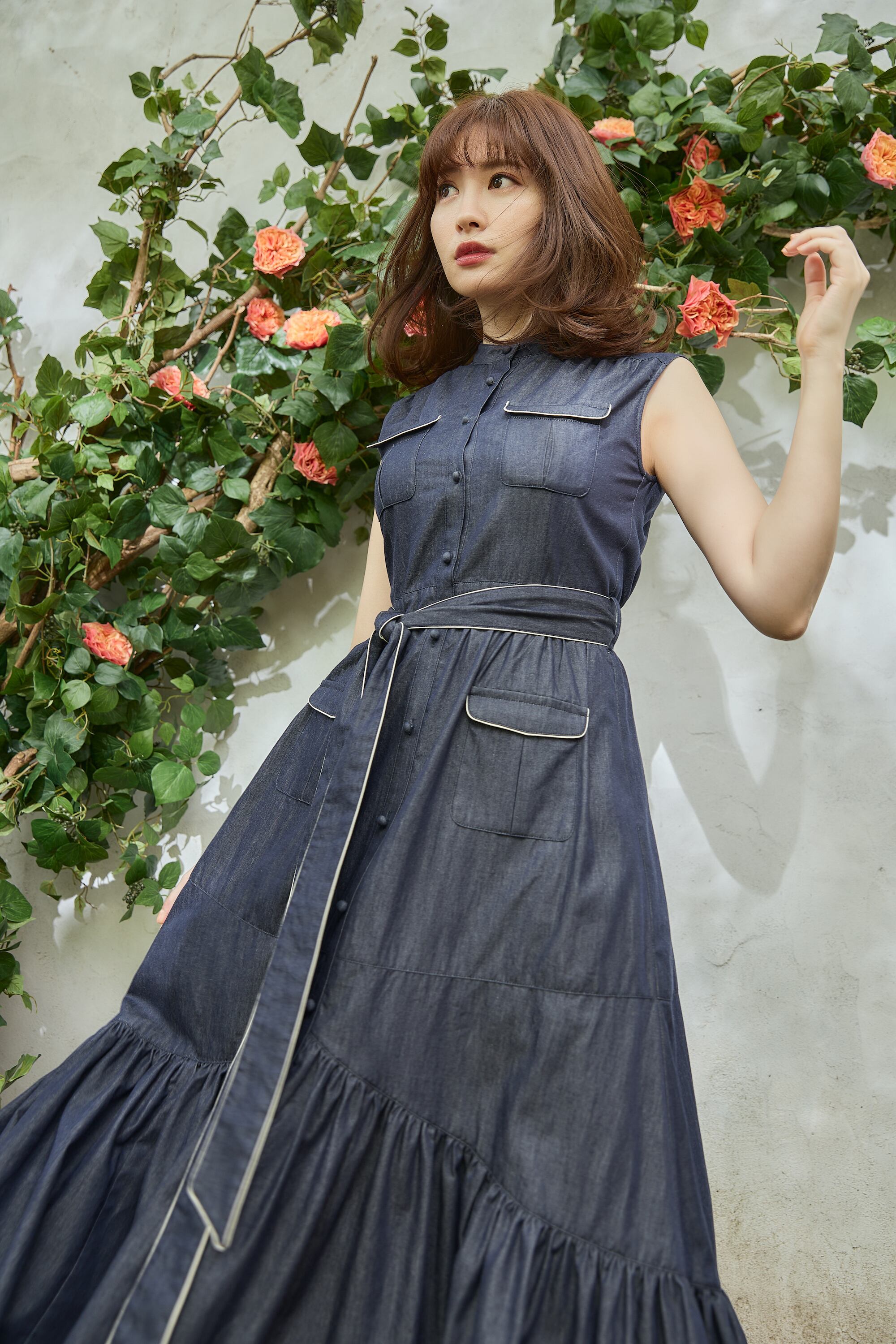 Herlipto  Lace Belted Denim Dress