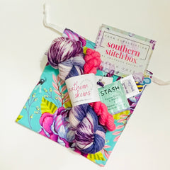 March 2023 hand dyed yarn subscription delivered monthly. Southern Stitch by Southern Skeins