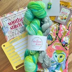 February 2023 hand dyed yarn subscription delivered monthly. Southern Stitch by Southern Skeins