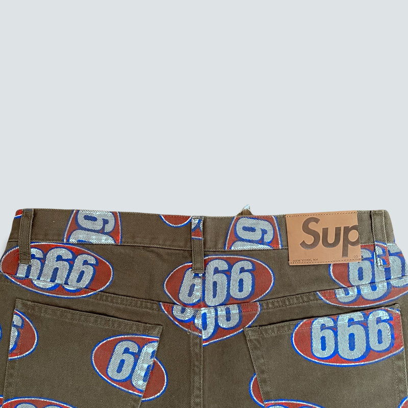 SUPREME 17SS 666 5-Pocket Jean Total pattern print denim pants (32