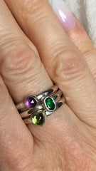 oval and rose cut birthstone stacking ring set