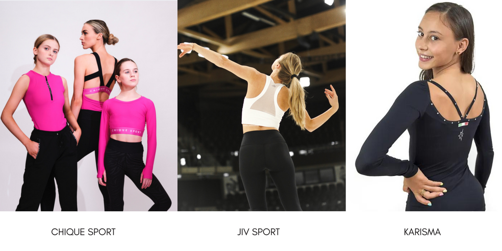 figure skaters wearing skating apparel from different brands