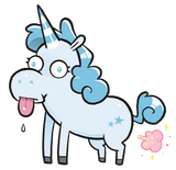 A blue unicorn, drooling and farting, and unicorns do