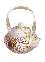 A white contemporary patterned teapot with veins of gold lacquer
