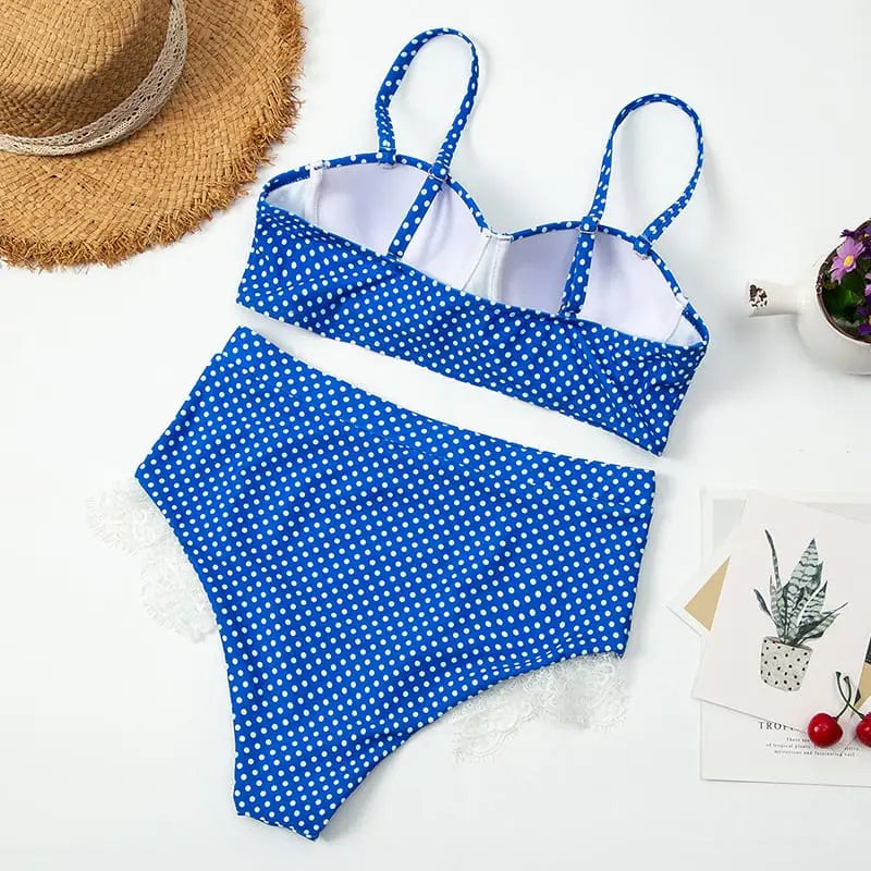 High Waisted Polka Dot Push Up Lace Bikini Swimsuit