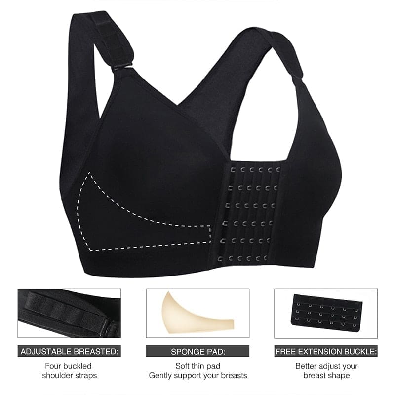 Seamless Push Up Bra Front Closure Adjustable Sports Bra