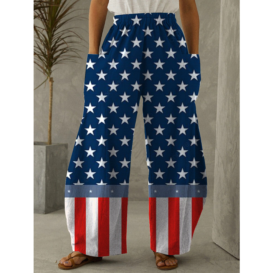 Women American Flag print American Stars and Stripes Flag Cotton Pants ...