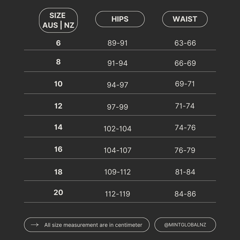 mint low waisted period underwear size chart