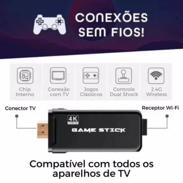 Vídeo Game Stick Lite Classic 4k HD 10.000 jogos - Facilitabox