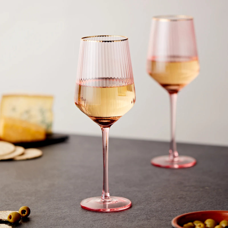 pink and gold wine glasses