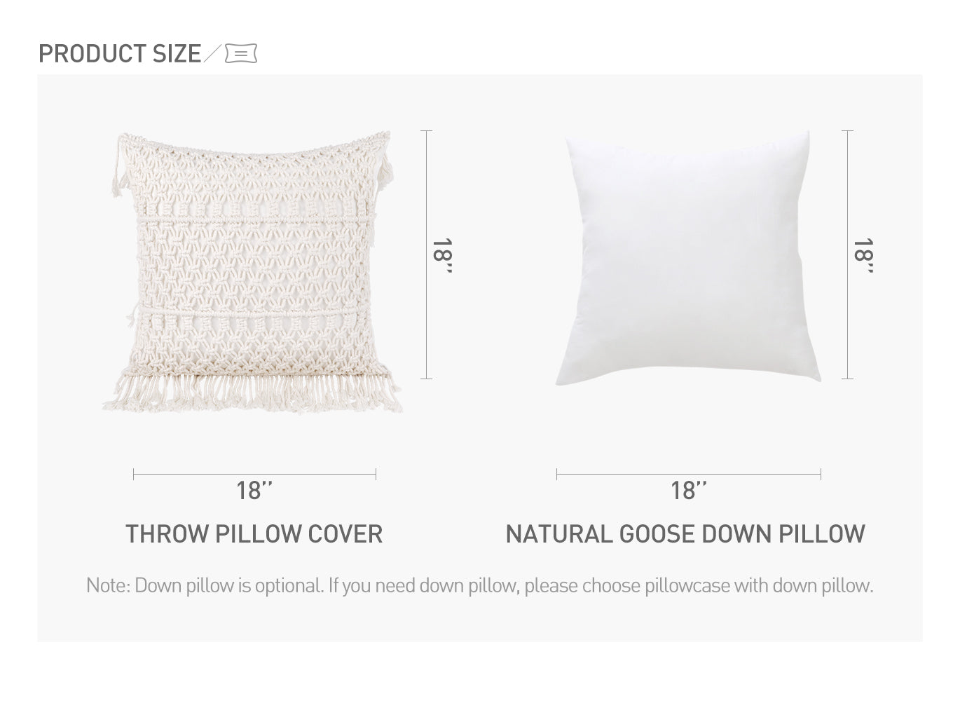 18" x 18" handknit pillowcase and goose down pillow insert