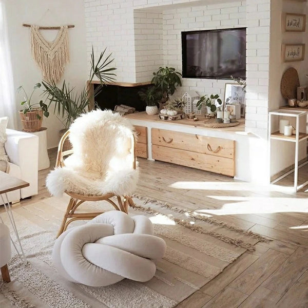 plain and rustic boho rug in the living room