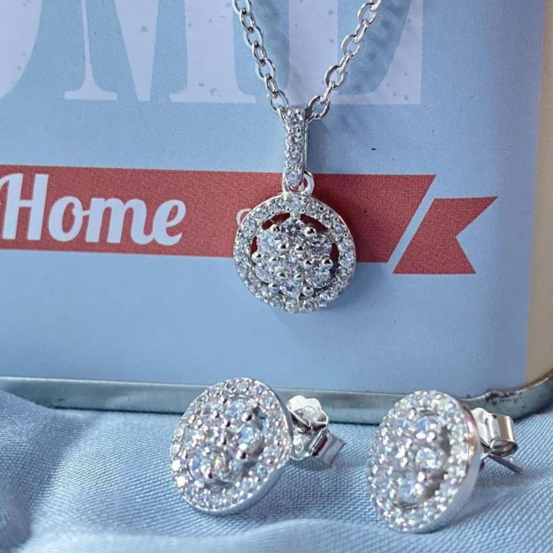 Star Halo Diamond Silver Set (Earrings+Necklace) - Shinewine.co product image