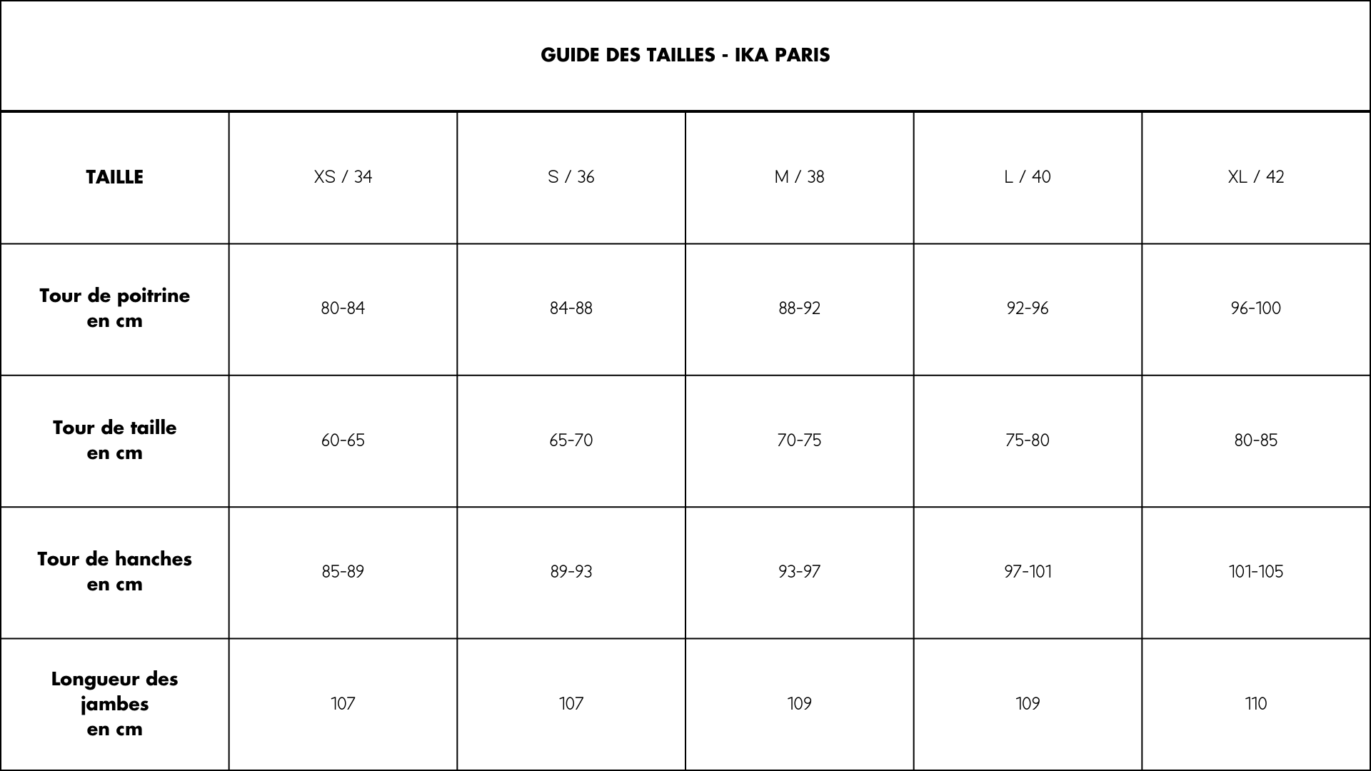 Guide des tailles IKA Paris seconde main