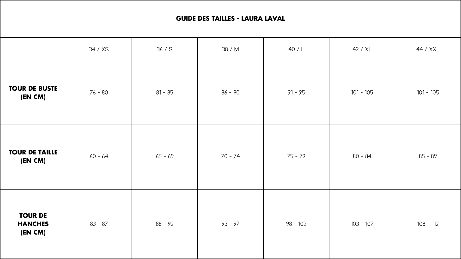 Guide des tailles Laura Laval seconde main