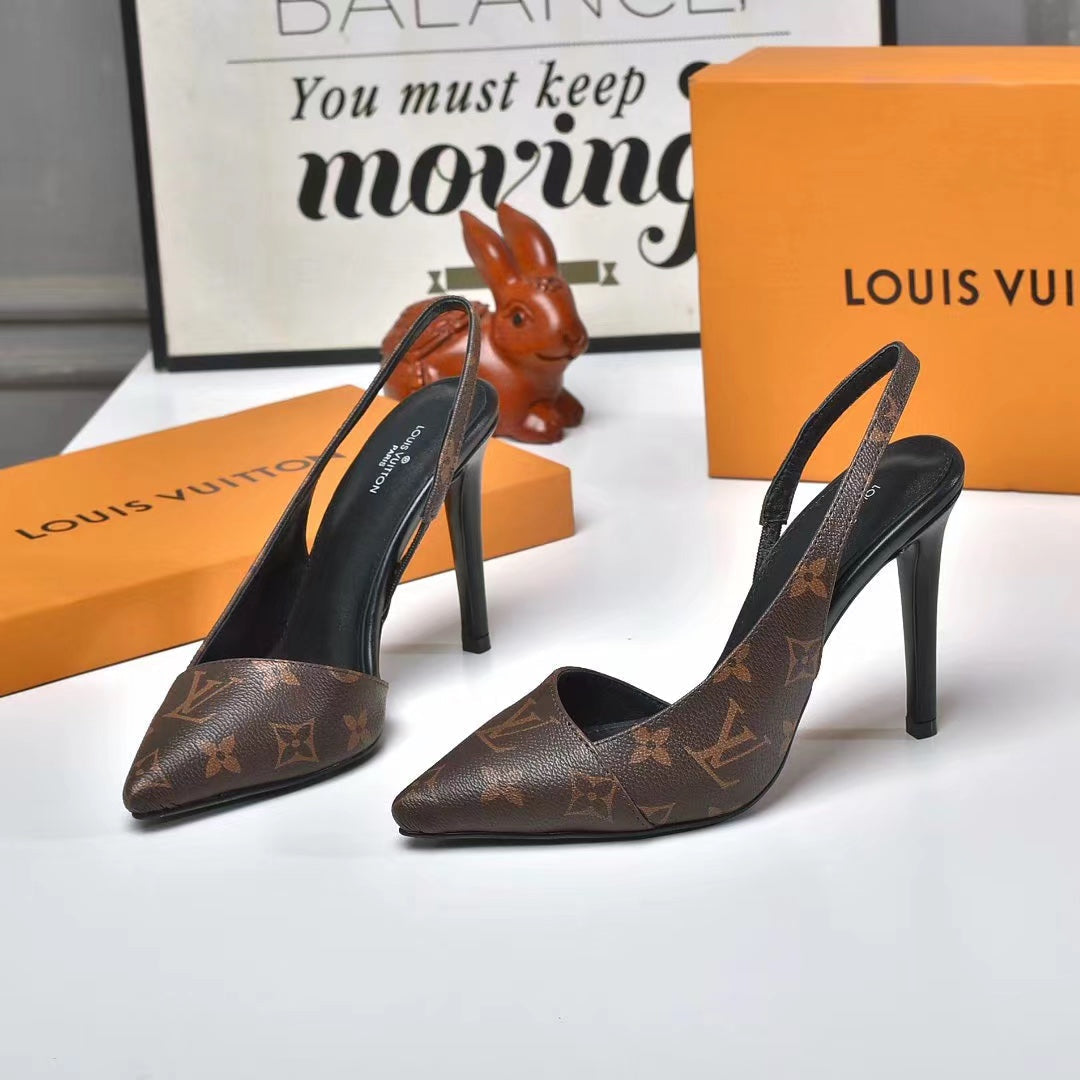 LV 2022 Fashion Trending Leather Women High Heels Shoes Women Sa