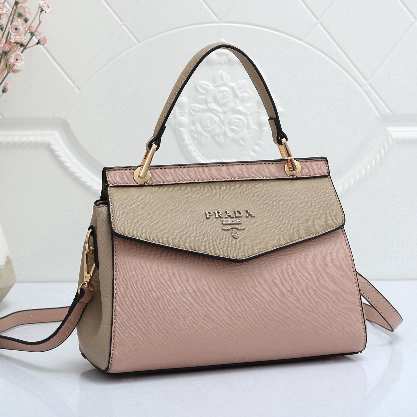 Prada Fashion Ladies Stitching Color Tote Bag Shoulder Messenger Bag-4