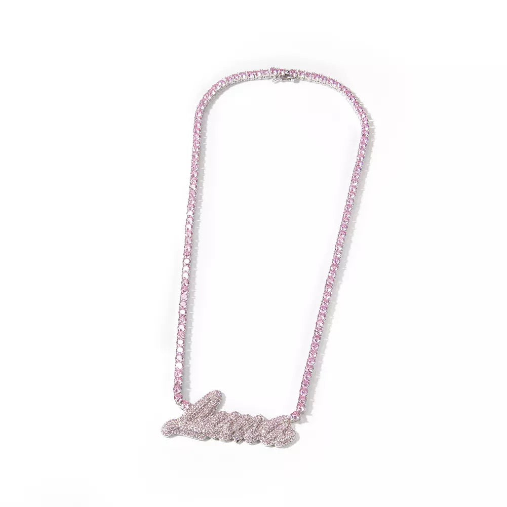 Pink Ice Name Tennis Necklace