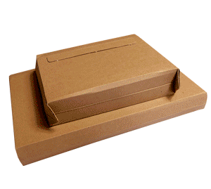 e-commerce packaging envelope made from corrugated cardboard, featuring expandable design to create box capacity for carrying products in shipping.