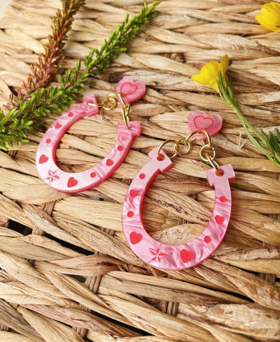 Marbled baby Pink horseshoe acrylic earrings