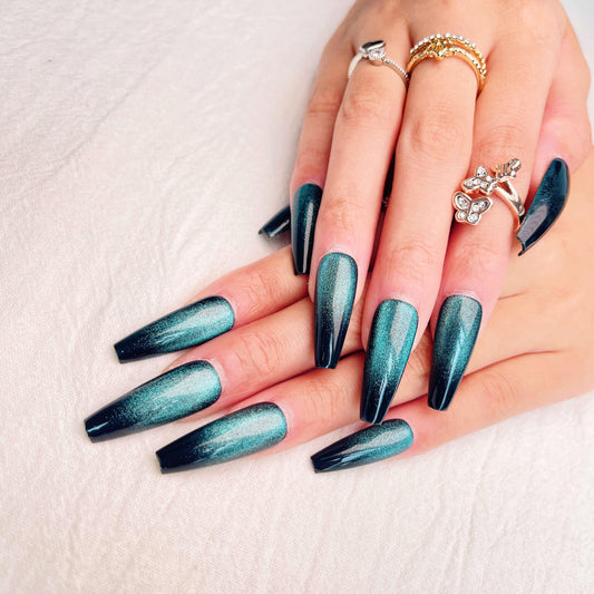 Midnight Blue with Moonlight Shine Glitters and Pearls Short Press On –  Belle Rose Nails