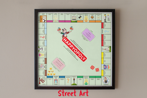 Imagine if Monopoly was based on the Happiness Index. 'Happyopoly' by Ben Cowan Art that makes you think