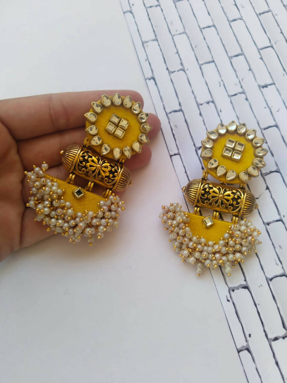 Amanat Statement Jhumka Earrings - Yellow – The Shopping Tree